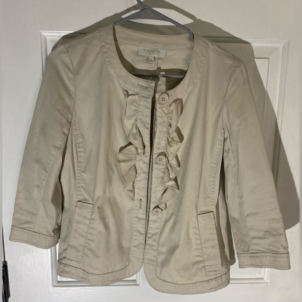 Talbots Beige Ruffle-Front Blazer Jacket